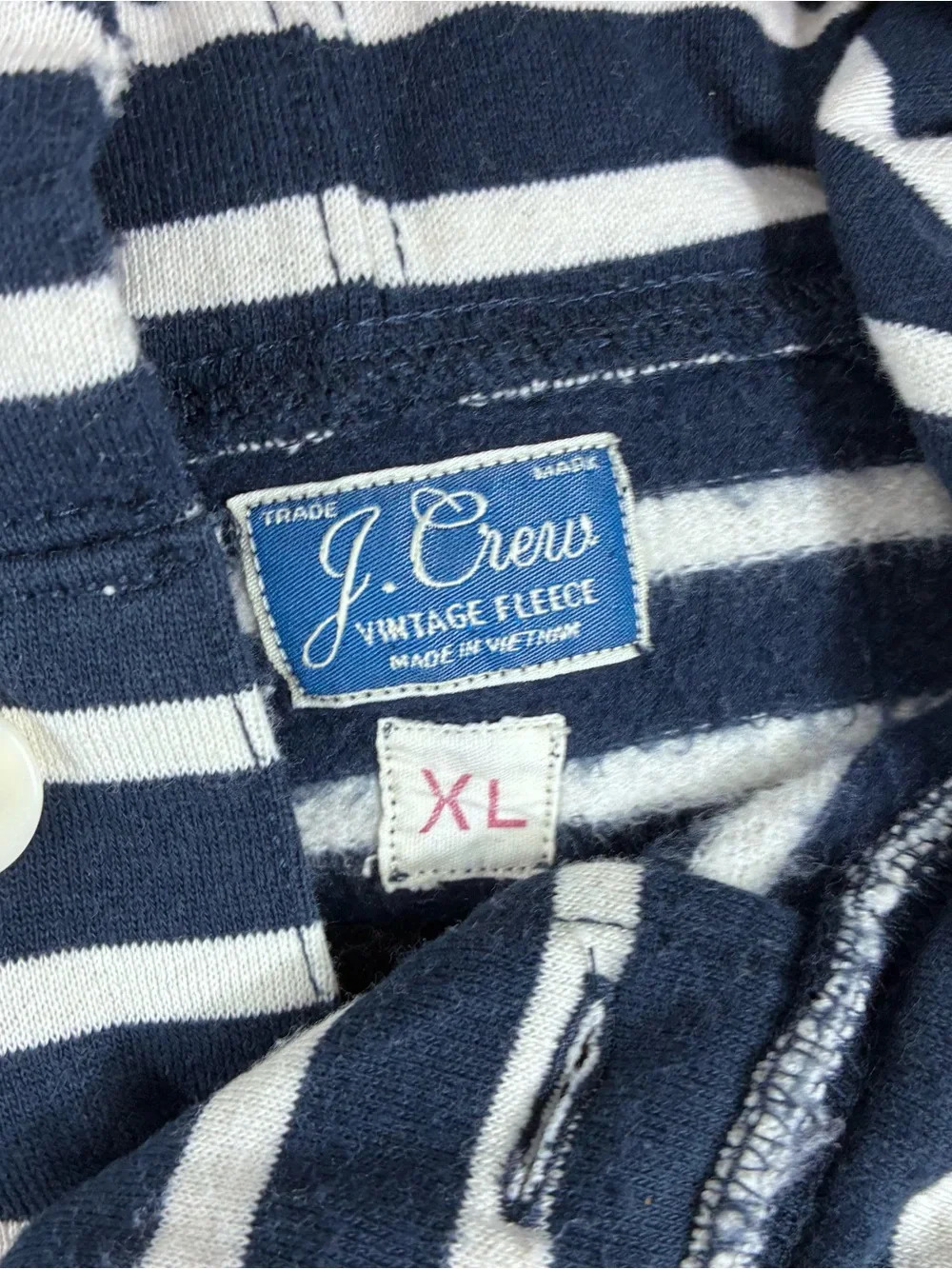 J.Crew Vintage Fleece Striped Hoodie Men’s XL Navy White Nautical Pullover